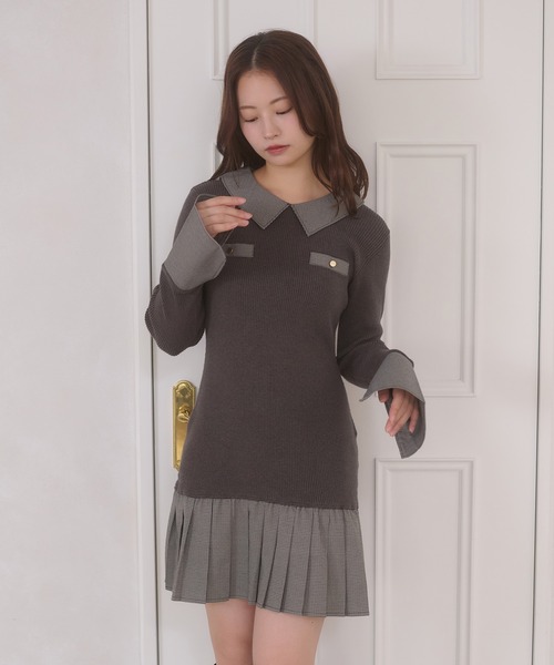 Ambre Neige(アンブルネージュ)の「bicolor polo knit mini dress / ハイショクポロニットミニワンピース(ワンピース・レディース・ブラック/チャコールグレー・FREE)」の22枚目の写真