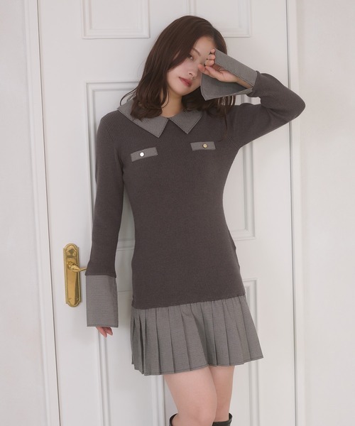 Ambre Neige(アンブルネージュ)の「bicolor polo knit mini dress / ハイショクポロニットミニワンピース(ワンピース・レディース・ブラック/チャコールグレー・FREE)」の18枚目の写真