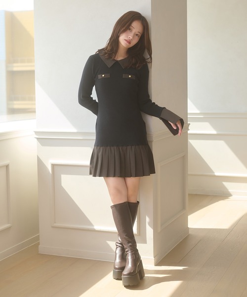Ambre Neige(アンブルネージュ)の「bicolor polo knit mini dress / ハイショクポロニットミニワンピース(ワンピース・レディース・ブラック/チャコールグレー・FREE)」の13枚目の写真