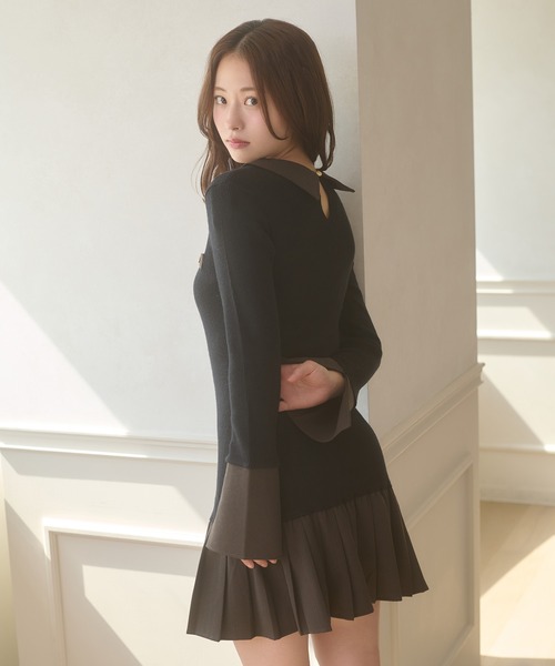 Ambre Neige(アンブルネージュ)の「bicolor polo knit mini dress / ハイショクポロニットミニワンピース(ワンピース・レディース・ブラック/チャコールグレー・FREE)」の10枚目の写真