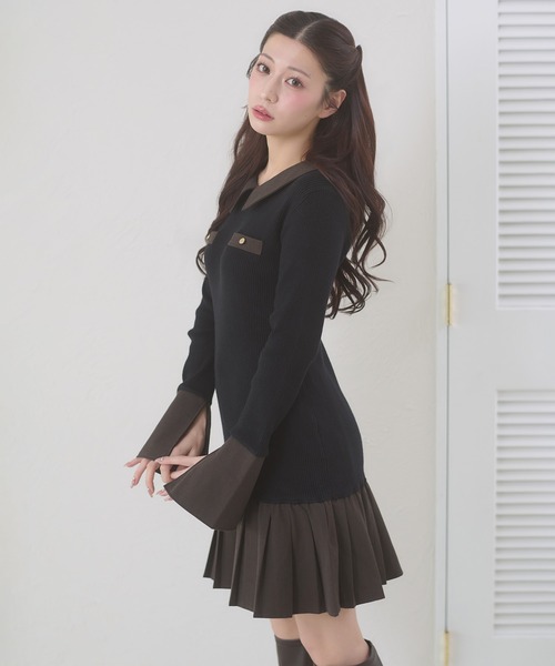 Ambre Neige(アンブルネージュ)の「bicolor polo knit mini dress / ハイショクポロニットミニワンピース(ワンピース・レディース・ブラック/チャコールグレー・FREE)」の6枚目の写真