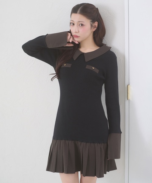 Ambre Neige(アンブルネージュ)の「bicolor polo knit mini dress / ハイショクポロニットミニワンピース(ワンピース・レディース・ブラック/チャコールグレー・FREE)」の5枚目の写真