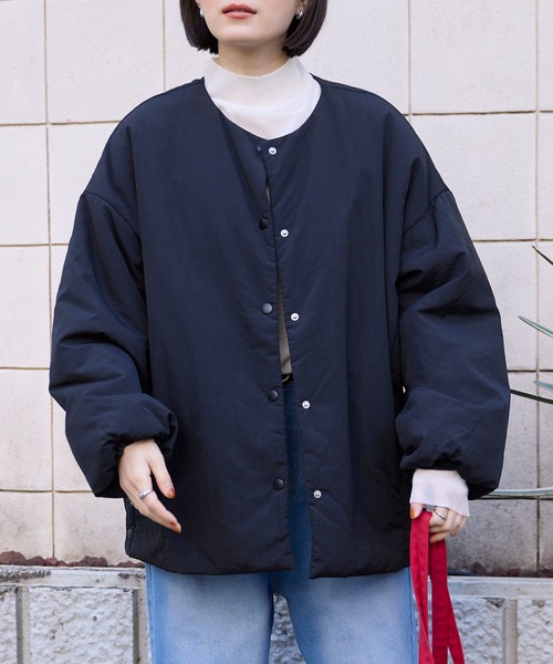 2WAY ノーカラー オーバーサイズ 中綿ブルゾン ジャケット MONO-MART