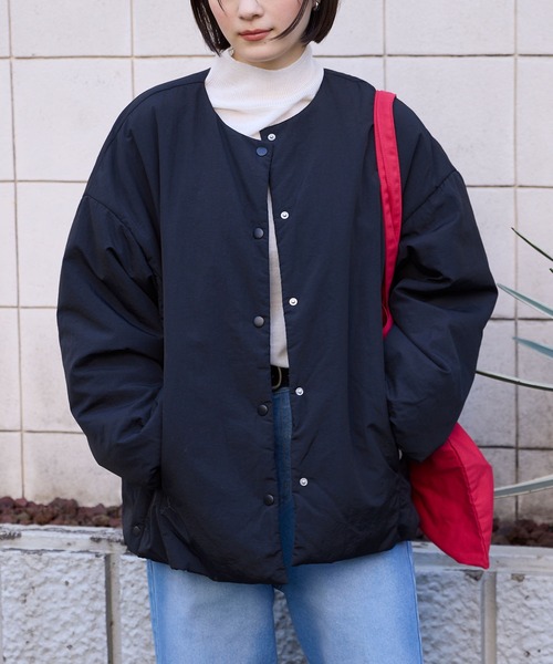 2WAY ノーカラー オーバーサイズ 中綿ブルゾン ジャケット MONO-MART