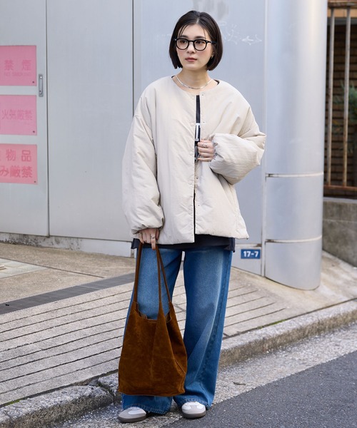 2WAY ノーカラー オーバーサイズ 中綿ブルゾン ジャケット MONO-MART
