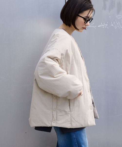 セール】2WAY ノーカラー オーバーサイズ 中綿ブルゾン ジャケット