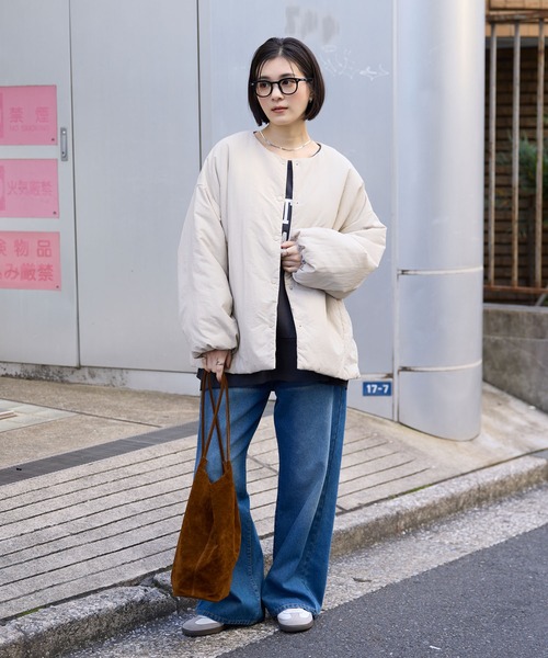 セール】2WAY ノーカラー オーバーサイズ 中綿ブルゾン ジャケット