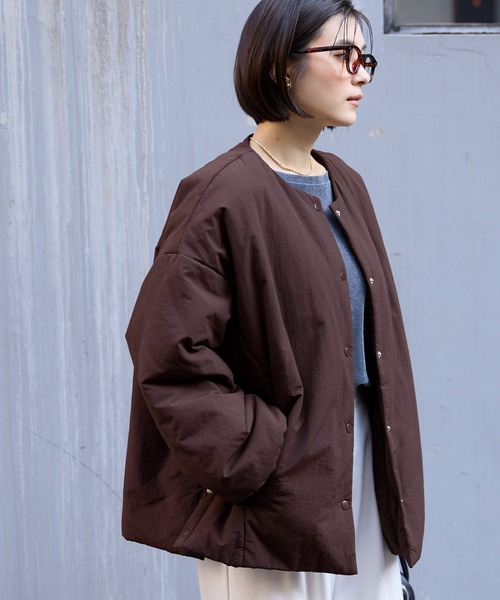 2WAY ノーカラー オーバーサイズ 中綿ブルゾン ジャケット MONO-MART