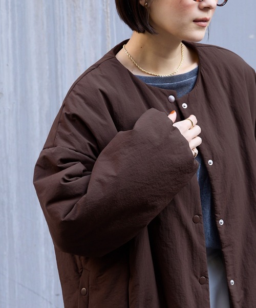 2WAY ノーカラー オーバーサイズ 中綿ブルゾン ジャケット MONO-MART