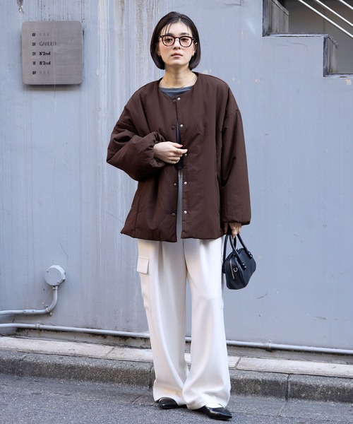 セール】2WAY ノーカラー オーバーサイズ 中綿ブルゾン ジャケット