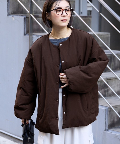 セール】2WAY ノーカラー オーバーサイズ 中綿ブルゾン ジャケット