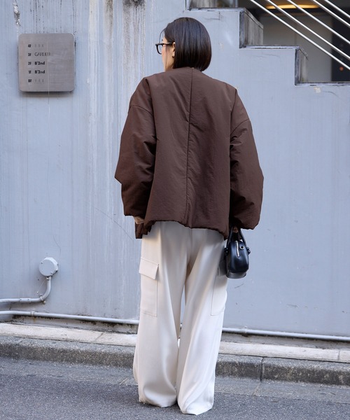 セール】2WAY ノーカラー オーバーサイズ 中綿ブルゾン ジャケット