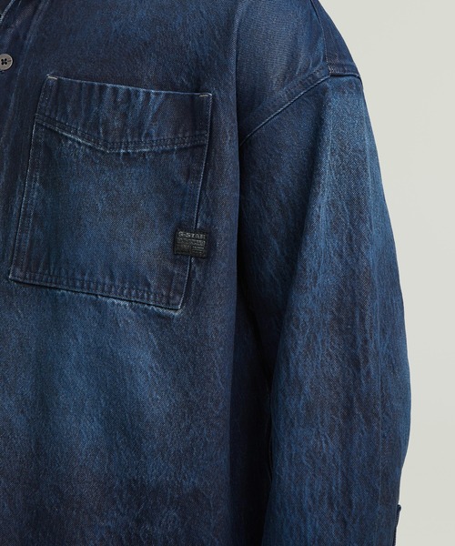 G-STAR（ジースター）の「Boxy Fit Overshirt/レザーライクコーティング加工オーバーサイズシャツジャケット（シャツ/ブラウス・メンズ・ダークインディゴブルー・SMALL/MEDIUM/LARGE/X-SMALL/X-LARGE）」の4枚目の写真