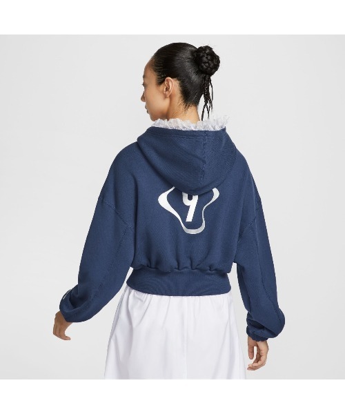 NIKE（ナイキ）の「NIKE AS W NSW OS FLC CROP（ナイキ ウィメンズ オーバーサイズ クロップド フレンチテリー プルオーバーフーディ）（パーカー・レディース・ネイビー系/ホワイト・MEDIUM/SMALL/LARGE）」の12枚目の写真