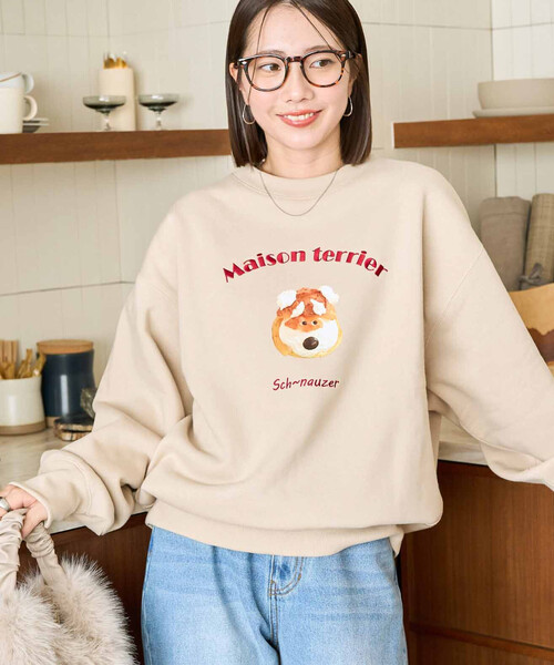 FREAK'S STORE（フリークスストア）の「限定展開　Maison terrier / メゾン・テリア 刺繍 × プリント スウェット（スウェット・レディース・ナチュラル/ブラック/ライトグレー・ﾌﾘ-）」の3枚目の写真