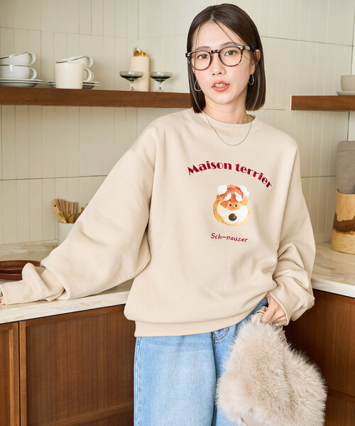 FREAK'S STORE（フリークスストア）の「限定展開　Maison terrier / メゾン・テリア 刺繍 × プリント スウェット（スウェット・レディース・ナチュラル/ブラック/ライトグレー・ﾌﾘ-）」の5枚目の写真