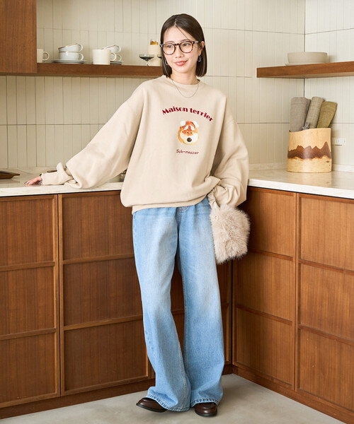 FREAK'S STORE（フリークスストア）の「限定展開　Maison terrier / メゾン・テリア 刺繍 × プリント スウェット（スウェット・レディース・ナチュラル/ブラック/ライトグレー・ﾌﾘ-）」の6枚目の写真