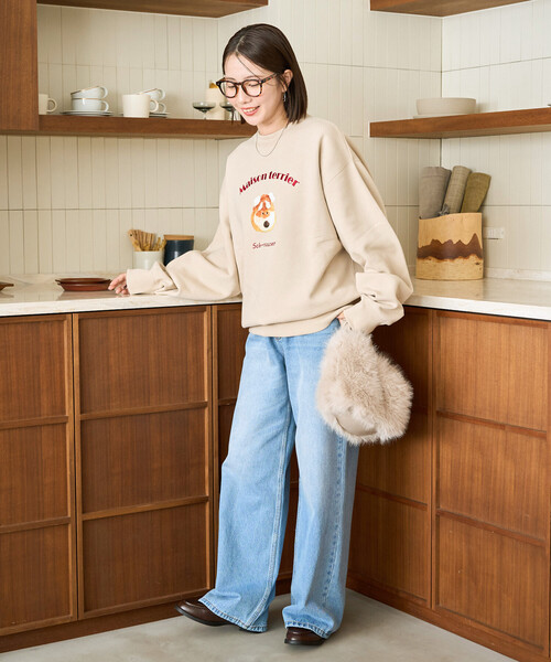 FREAK'S STORE（フリークスストア）の「限定展開　Maison terrier / メゾン・テリア 刺繍 × プリント スウェット（スウェット・レディース・ナチュラル/ブラック/ライトグレー・ﾌﾘ-）」の7枚目の写真