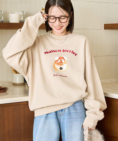 FREAK'S STORE（フリークスストア）の「限定展開　Maison terrier / メゾン・テリア 刺繍 × プリント スウェット（スウェット・レディース・ナチュラル/ブラック/ライトグレー・ﾌﾘ-）」の8枚目の写真