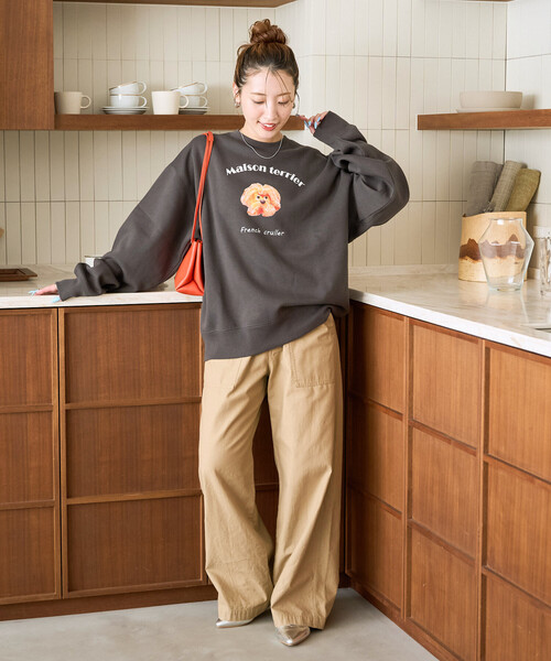 FREAK'S STORE（フリークスストア）の「限定展開　Maison terrier / メゾン・テリア 刺繍 × プリント スウェット（スウェット・レディース・ナチュラル/ブラック/ライトグレー・ﾌﾘ-）」の11枚目の写真