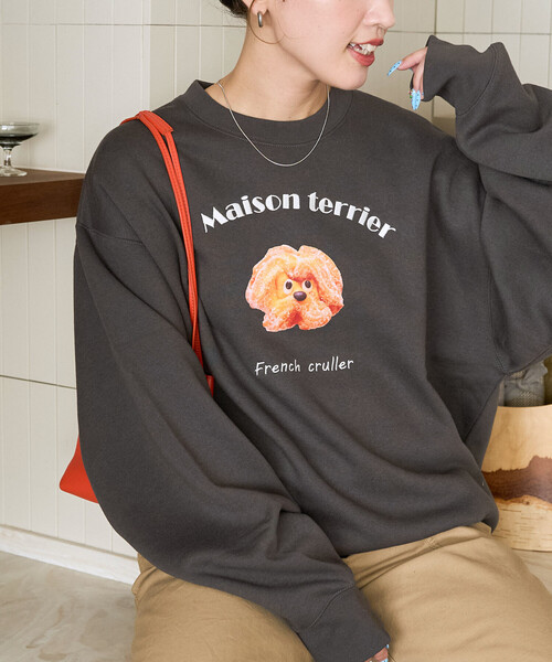 FREAK'S STORE（フリークスストア）の「限定展開　Maison terrier / メゾン・テリア 刺繍 × プリント スウェット（スウェット・レディース・ナチュラル/ブラック/ライトグレー・ﾌﾘ-）」の14枚目の写真