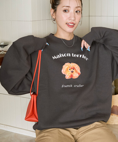 FREAK'S STORE（フリークスストア）の「限定展開　Maison terrier / メゾン・テリア 刺繍 × プリント スウェット（スウェット・レディース・ナチュラル/ブラック/ライトグレー・ﾌﾘ-）」の16枚目の写真
