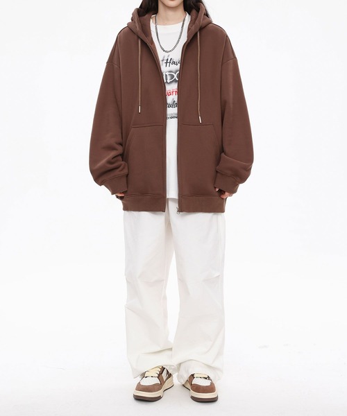 aimoha（アイモハ）の「ドロップショルダーフルジップパーカー/Drop shoulder full zip hoodie（パーカー・メンズ・ブラック/グリーン/ブラウン/ライトグレー/ベージュ・X-LARGE/MEDIUM/LARGE）」の3枚目の写真