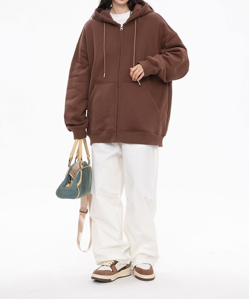 aimoha（アイモハ）の「ドロップショルダーフルジップパーカー/Drop shoulder full zip hoodie（パーカー・メンズ・ブラック/グリーン/ブラウン/ライトグレー/ベージュ・X-LARGE/MEDIUM/LARGE）」の7枚目の写真