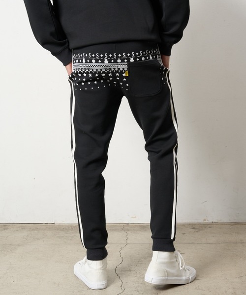 STUD MUFFIN（スタッドマフィン）の「STUD MUFFIN/スタッドマフィン/ストレッチポンチ スターノルディックフロッキー ラインリブパンツ（スウェットパンツ・メンズ・ブラック/ホワイト系2・4/3/5/2）」の4枚目の写真