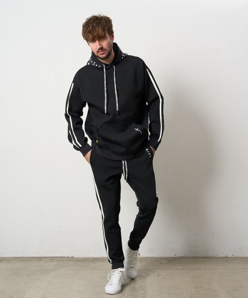 STUD MUFFIN（スタッドマフィン）の「STUD MUFFIN/スタッドマフィン/ストレッチポンチ スターノルディックフロッキー ラインリブパンツ（スウェットパンツ・メンズ・ブラック/ホワイト系2・4/3/5/2）」の5枚目の写真