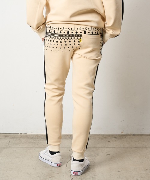 STUD MUFFIN（スタッドマフィン）の「STUD MUFFIN/スタッドマフィン/ストレッチポンチ スターノルディックフロッキー ラインリブパンツ（スウェットパンツ・メンズ・ブラック/ホワイト系2・4/3/5/2）」の9枚目の写真