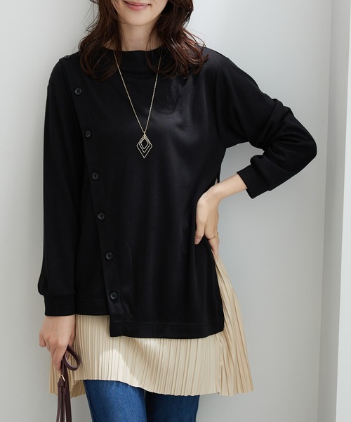 セール】裾プリーツ切替ボタン使いチュニック（チュニック）｜BELLUNA