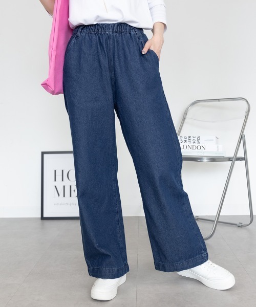 RCD(アールシーディー)の「デニムオールゴムワイドパンツ(その他パンツ・レディース・ブルー/ワンウォッシュ/ネイビー・LL/3L/L/4L/M)」の2枚目の写真