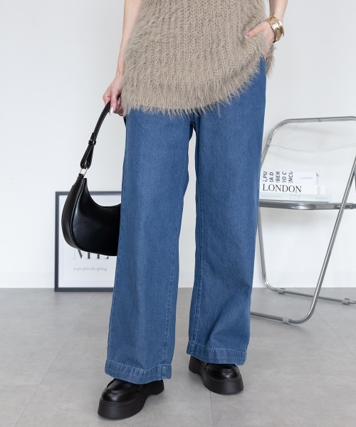 RCD(アールシーディー)の「デニムオールゴムワイドパンツ(その他パンツ・レディース・ブルー/ワンウォッシュ/ネイビー・LL/3L/L/4L/M)」の3枚目の写真