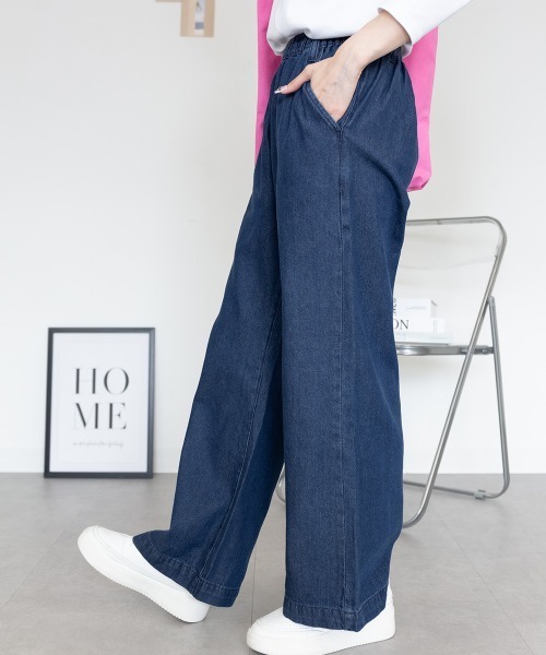 RCD(アールシーディー)の「デニムオールゴムワイドパンツ(その他パンツ・レディース・ブルー/ワンウォッシュ/ネイビー・LL/3L/L/4L/M)」の8枚目の写真