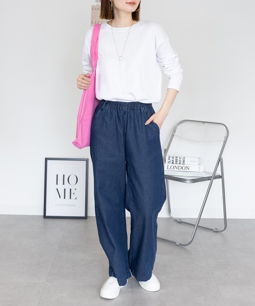 RCD(アールシーディー)の「デニムオールゴムワイドパンツ(その他パンツ・レディース・ブルー/ワンウォッシュ/ネイビー・LL/3L/L/4L/M)」の16枚目の写真