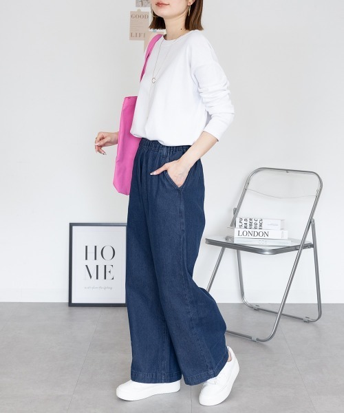 RCD(アールシーディー)の「デニムオールゴムワイドパンツ(その他パンツ・レディース・ブルー/ワンウォッシュ/ネイビー・LL/3L/L/4L/M)」の17枚目の写真