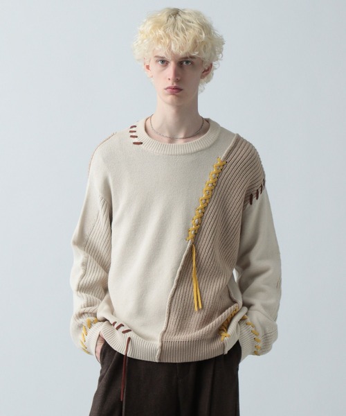 HARE(ハレ)の「クロスステッチニットプルオーバー(HARE)(ニット/セーター・メンズ・ホワイト/ブラック/ブルー/レッド/グリーン・FREE)」の12枚目の写真