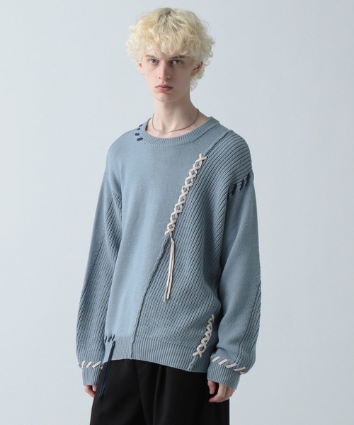 HARE(ハレ)の「クロスステッチニットプルオーバー(HARE)(ニット/セーター・メンズ・ホワイト/ブラック/ブルー/レッド/グリーン・FREE)」の18枚目の写真