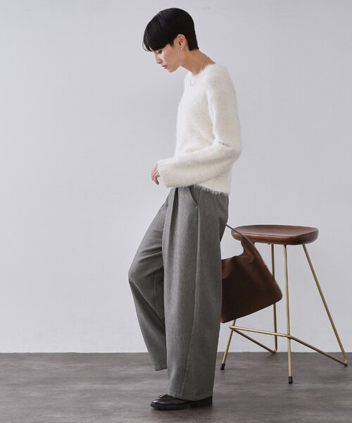 OPAQUE.CLIP（オペークドットクリップ）の「メランジ カーヴィーパンツ【洗濯機OK】（その他パンツ・レディース・チャコールグレー/ブラウン系その他・36/38/40）」の4枚目の写真