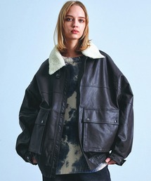 Revo. | 【襟ボアが取り外し可能な2WAY】ヴィンテージライク 合皮レザー オーバーサイズ G-1型 フライトジャケット(ブルゾン)