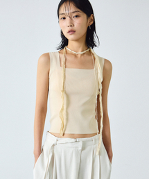 NICK&NICOLE（ニックアンドニコール）の「CROP SQUARE NECK KNIT SLEEVELESS_BEIGE（Tシャツ/カットソー・レディース）」