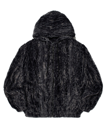 FAUX FUR ZIPUP HOODIE (BLACK)