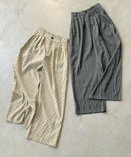 Jewelobe（ジュエローブ）の「ストライプ×フロッキーハートワイドパンツ（スラックス・レディース・ベージュ/グレー・M/S）」の20枚目の写真