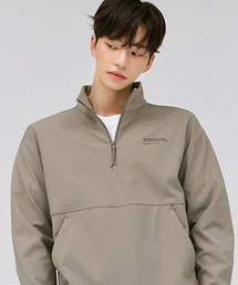 男性トリコット起毛ハイネックアノラックTシャツ-ベージュ
