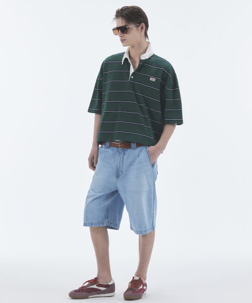 NOHANT(ノアン)の「WIRE STRIPE RUGBY SHORT SLEEVE T-SHIRT GREEN(ポロシャツ・メンズ・グリーン・SMALL/MEDIUM/LARGE)」の2枚目の写真