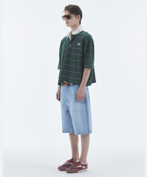 NOHANT(ノアン)の「WIRE STRIPE RUGBY SHORT SLEEVE T-SHIRT GREEN(ポロシャツ・メンズ・グリーン・SMALL/MEDIUM/LARGE)」の3枚目の写真