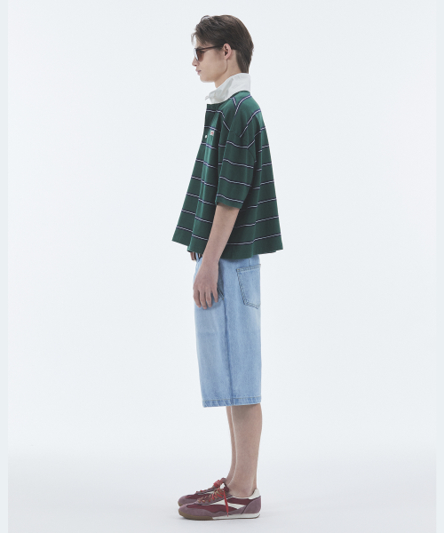 NOHANT(ノアン)の「WIRE STRIPE RUGBY SHORT SLEEVE T-SHIRT GREEN(ポロシャツ・メンズ・グリーン・SMALL/MEDIUM/LARGE)」の4枚目の写真
