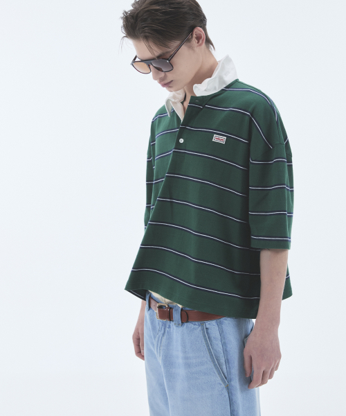 NOHANT(ノアン)の「WIRE STRIPE RUGBY SHORT SLEEVE T-SHIRT GREEN(ポロシャツ・メンズ・グリーン・SMALL/MEDIUM/LARGE)」の6枚目の写真