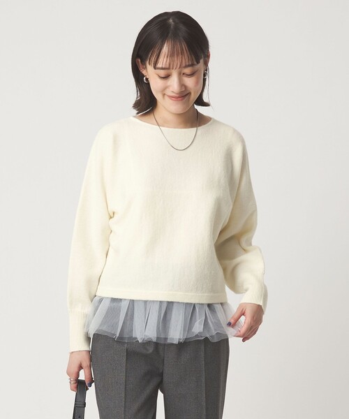 green label relaxing(グリーンレーベルリラクシング)の「ニット × チュール キャミソール プルオーバー セット(ニット/セーター・レディース・オフホワイト/ブラック/ダークグレー・FREE)」の1枚目の写真